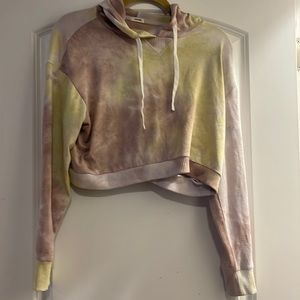 Garage tie dye pink yellow crop hooded sweatshirt petite small